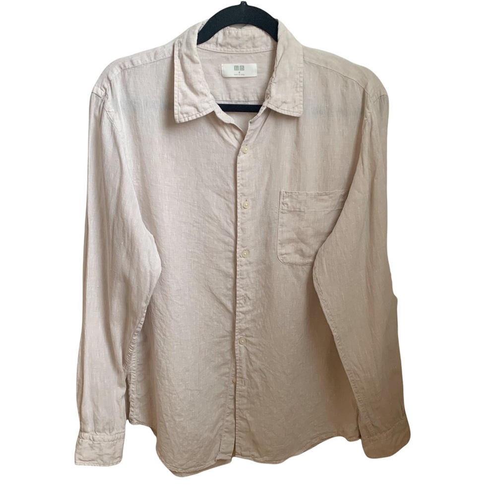 Uniqlo Cream 100% Casual Linen Buttondown Shirt Long Sleeves Men's Size M
